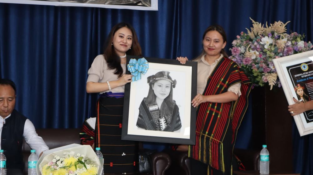 Tolino Chishi (left), who cleared the UPSC exam 2023 securing All India Rank 431 felicitated.